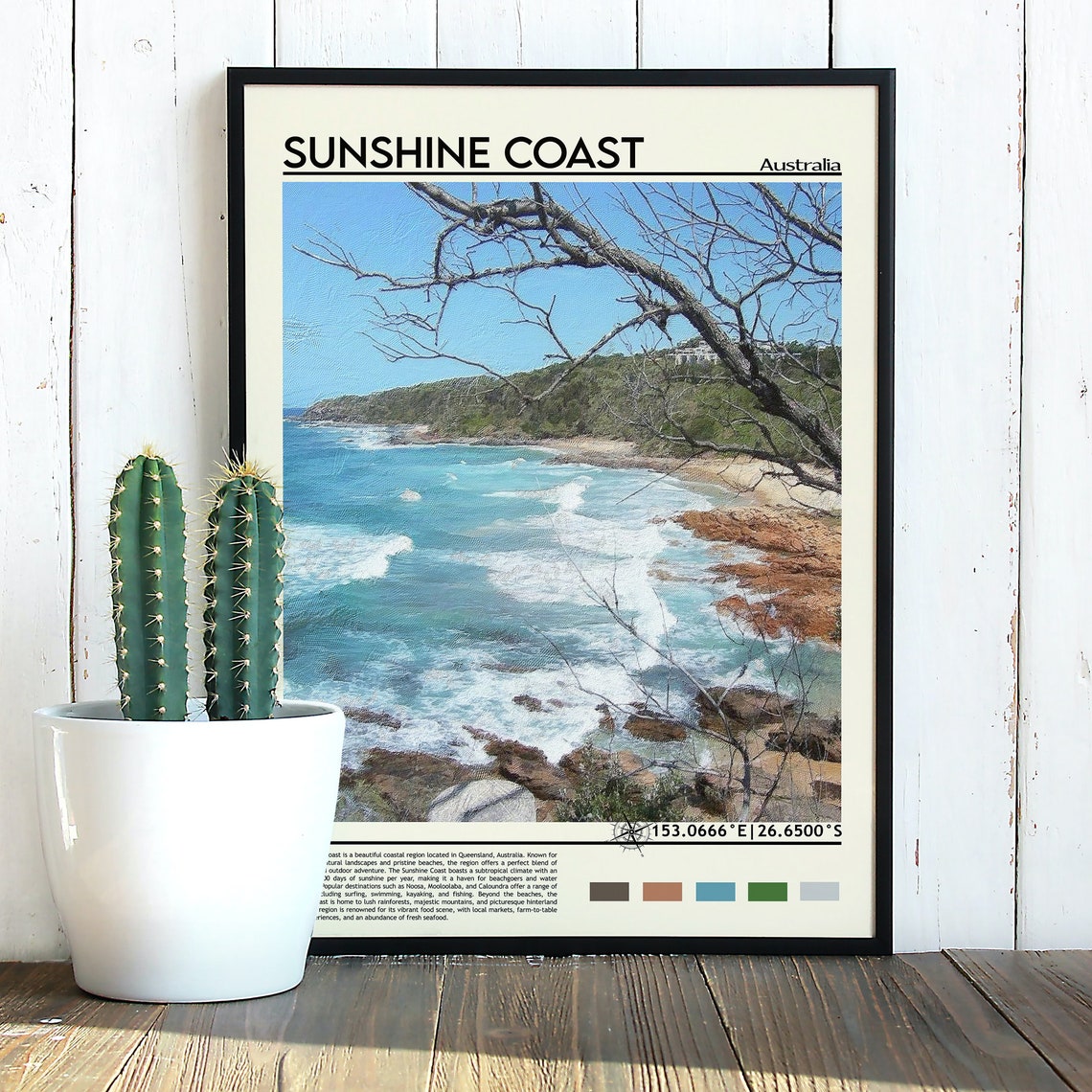 Sunshine Coast Australia Turquoise Waves Rocky Cove Travel Poster - Image 3