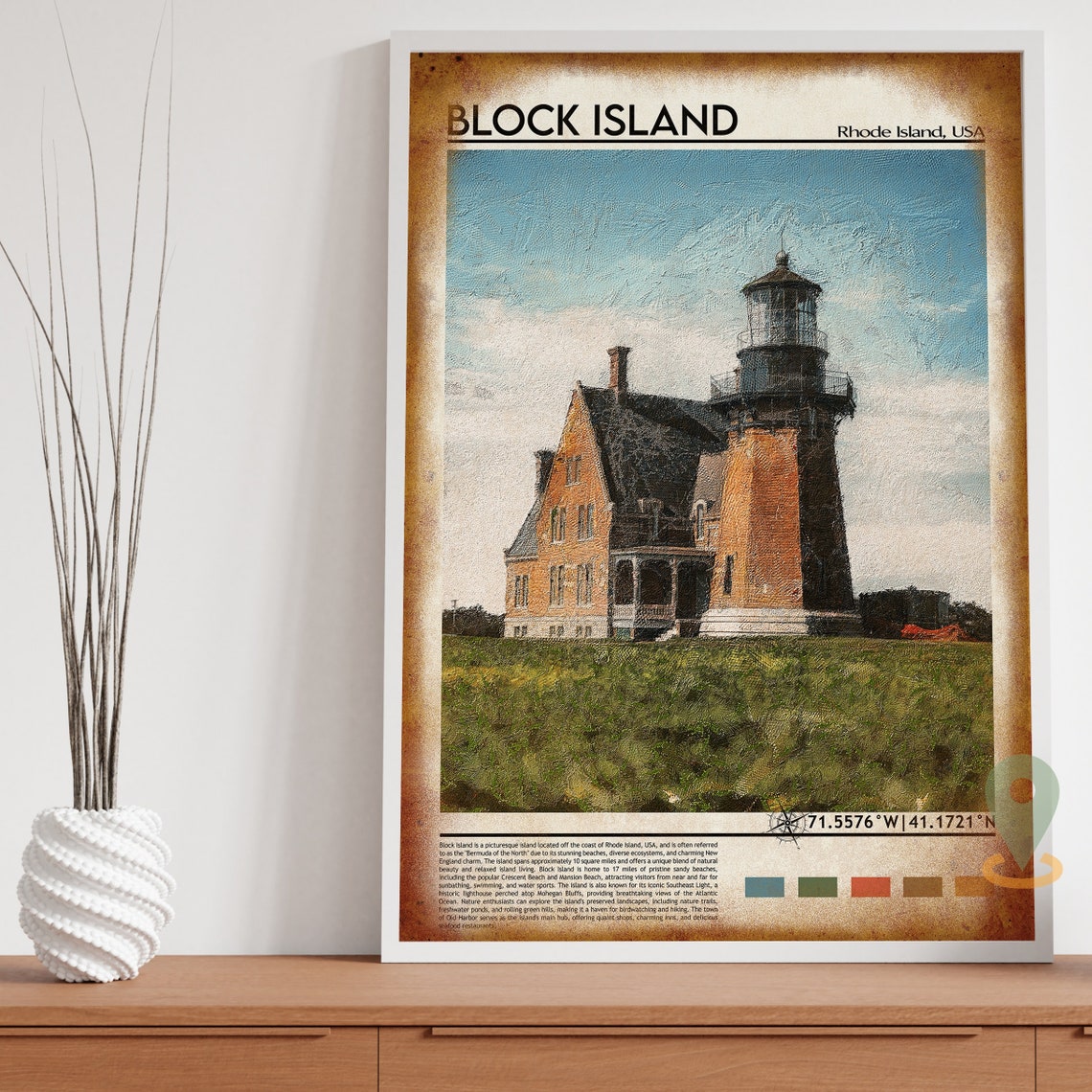 Block Island Lighthouse Rhode Island Vintage Coastal Poster Art - Image 4