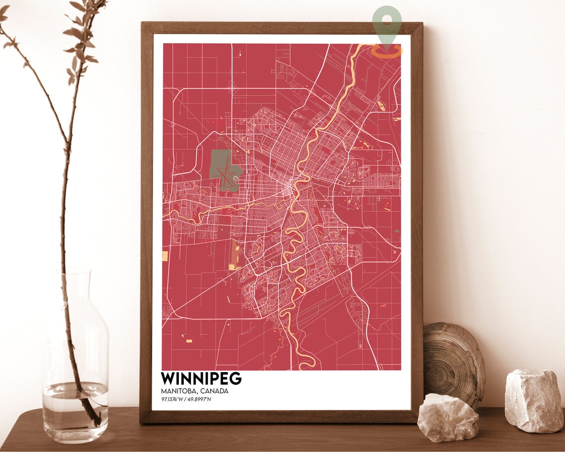 Winnipeg Manitoba Canada Night Street Map Dark Blue Art Poster - Image 3