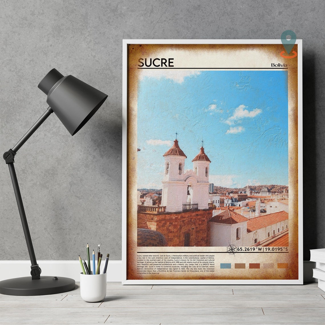 Sucre Bolivia Colonial Churches Old Town Skyline Travel Print - Image 4