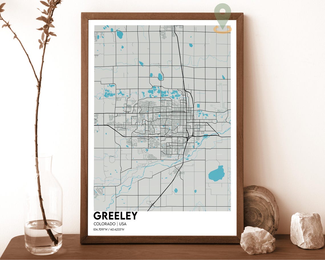 Greeley Colorado Navy Blue Gold Lake Minimalist Street Map Art Print - Image 2