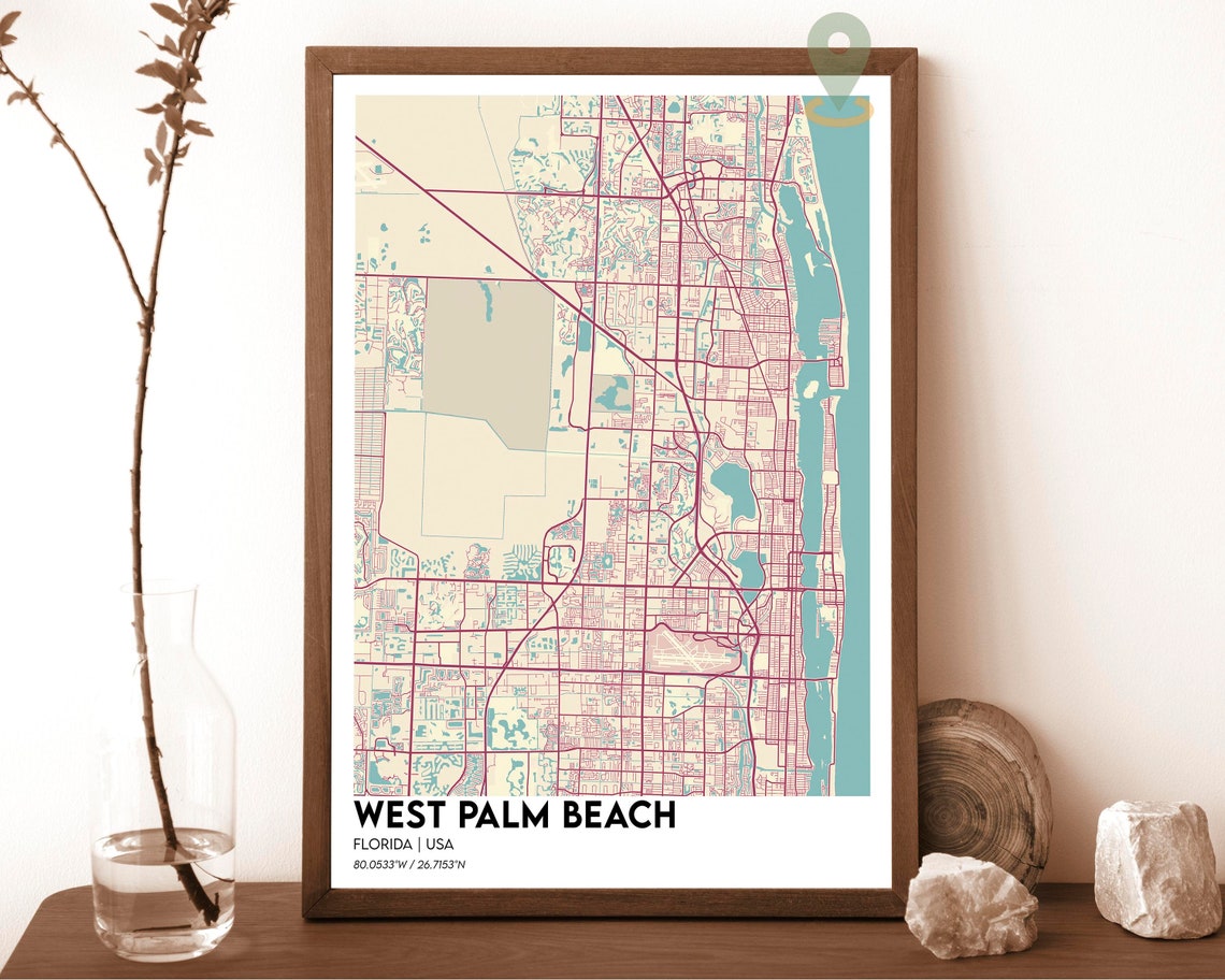 West Palm Beach Florida City Map Poster Navy Yellow Modern Art - Image 6