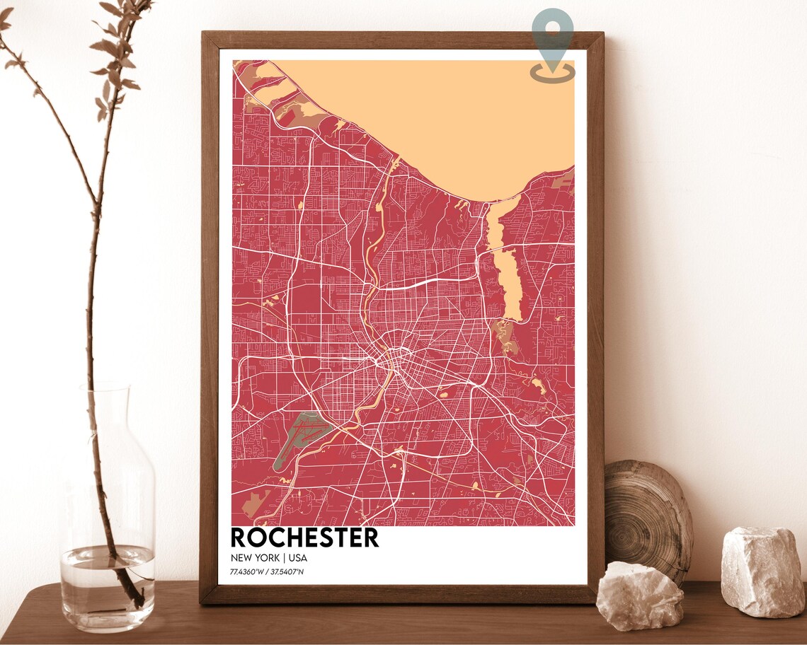 Rochester New York Navy Blue Golden Lake City Map Home Decor Poster - Image 4