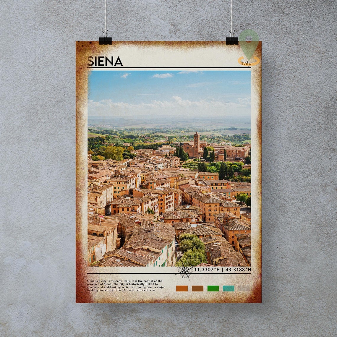 Siena Italy Tuscan Rooftops Medieval Town Skyline Vintage Poster - Image 4