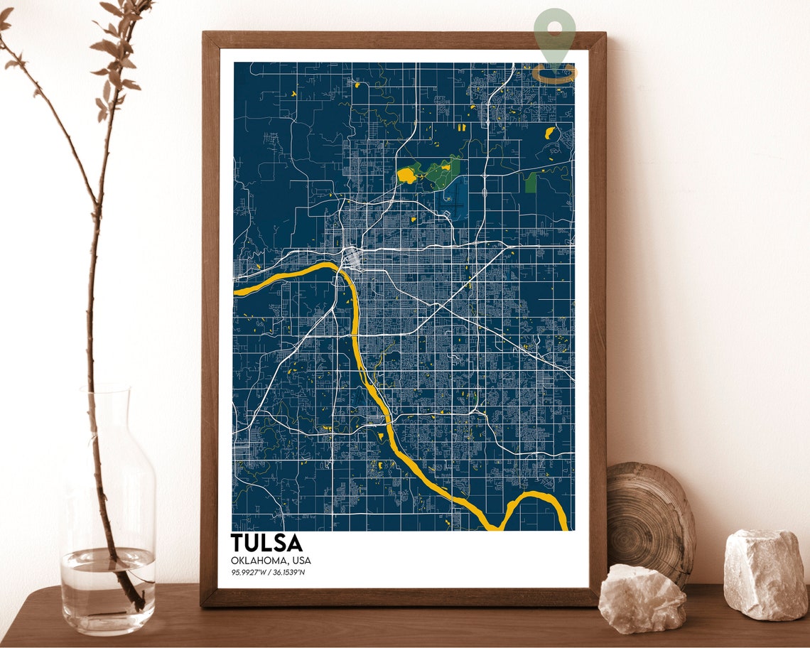 Tulsa Oklahoma Striking Crimson Red Modern City Map Art Poster - Image 6
