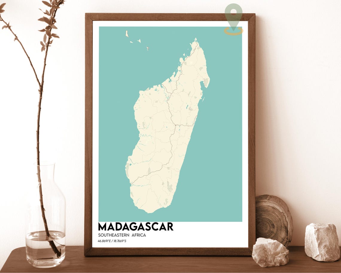 Madagascar Southeastern Africa Mustard Yellow Map Art Poster - Image 2