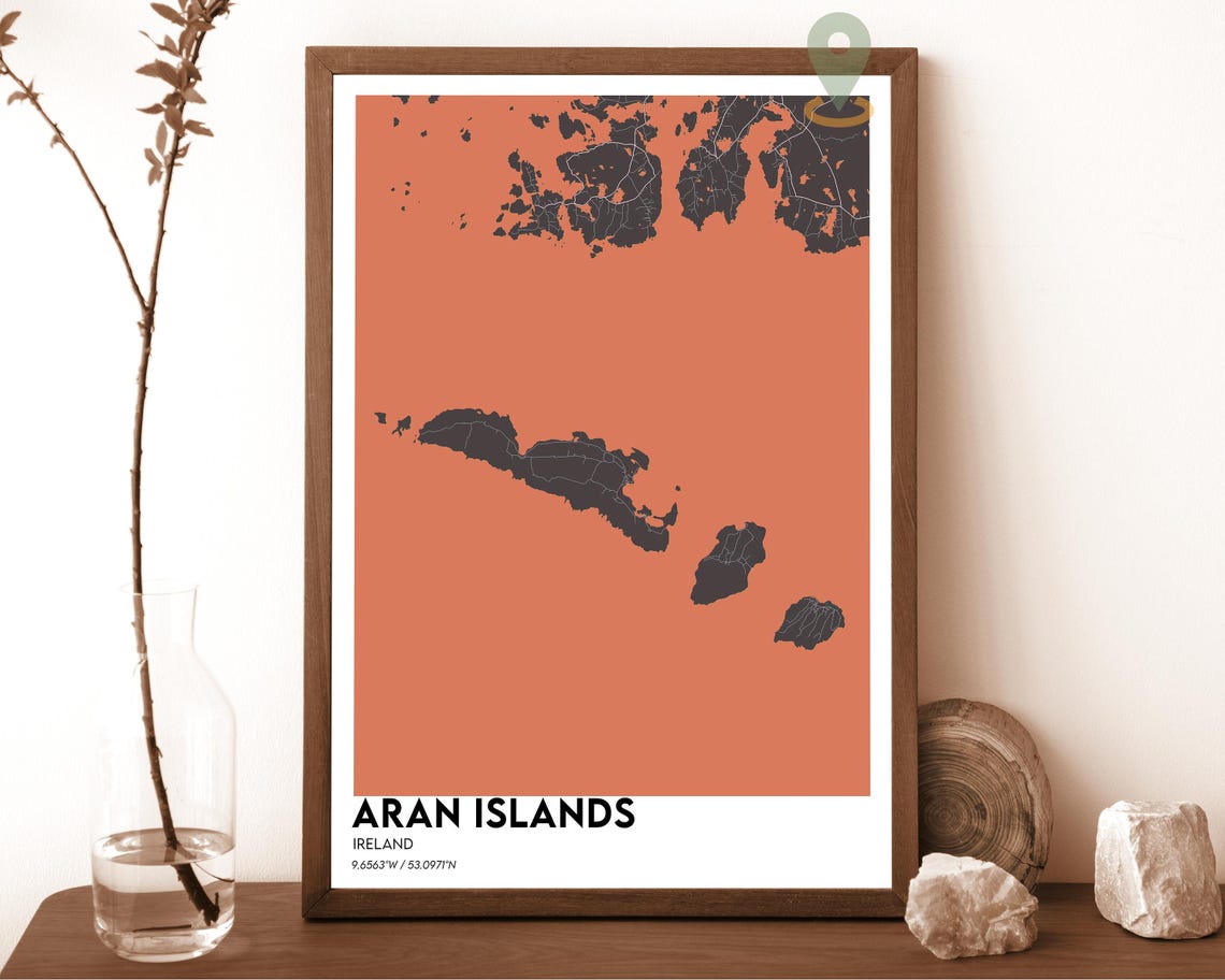 Aran Islands Ireland Teal Minimalist Island Street Map Wall Art - Image 3