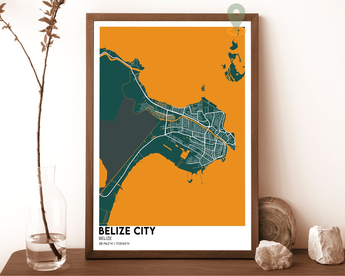 Belize City Belize Blush Peach Purple Coastal City Map Poster - Image 4