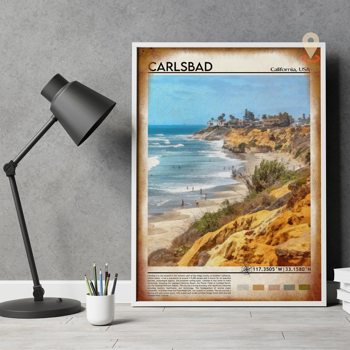 Carlsbad California Beach Cliffs Ocean Painted Coastal Travel Poster - Image 4