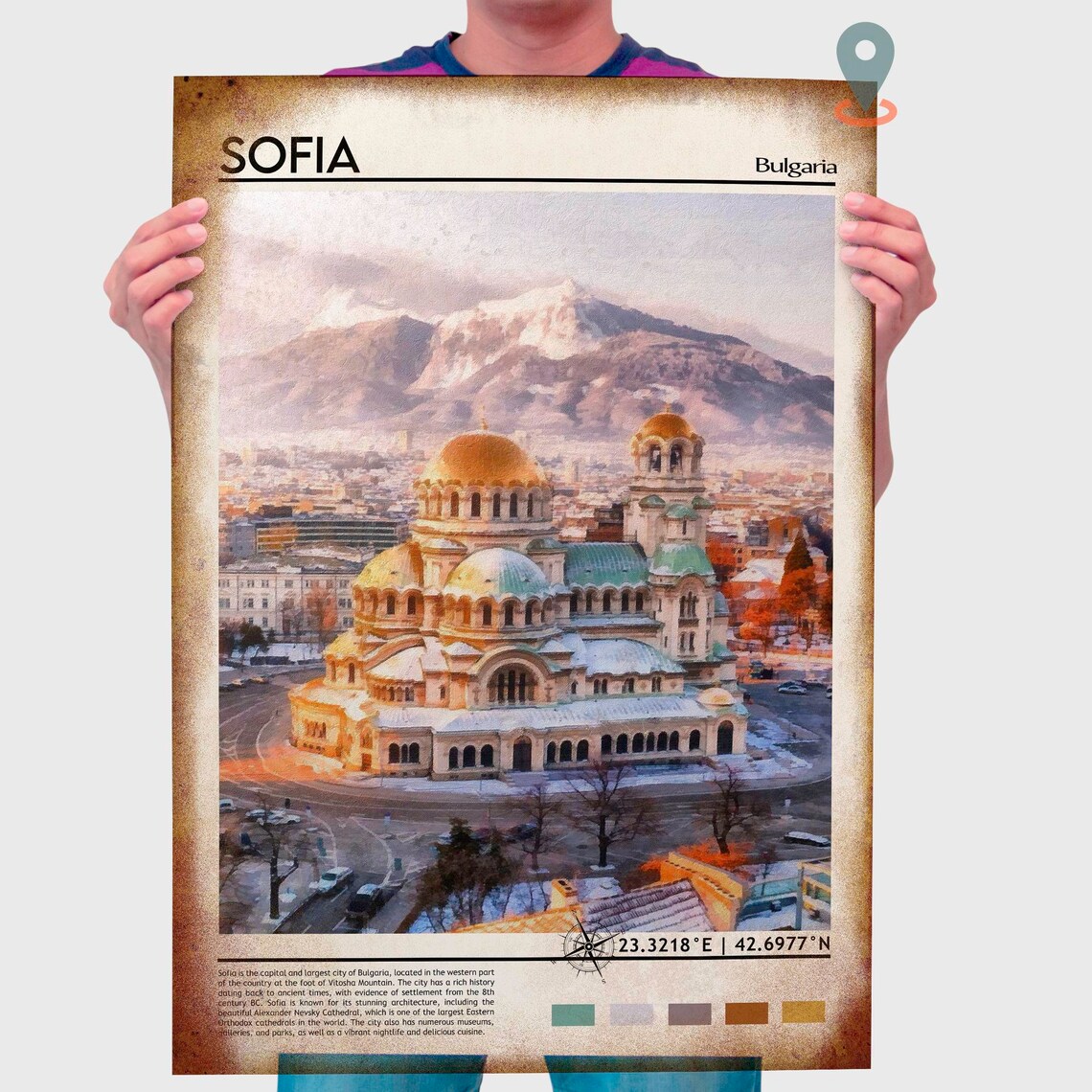 Sofia Bulgaria Golden Alexander Nevsky Cathedral Painted Cityscape Poster - Image 3