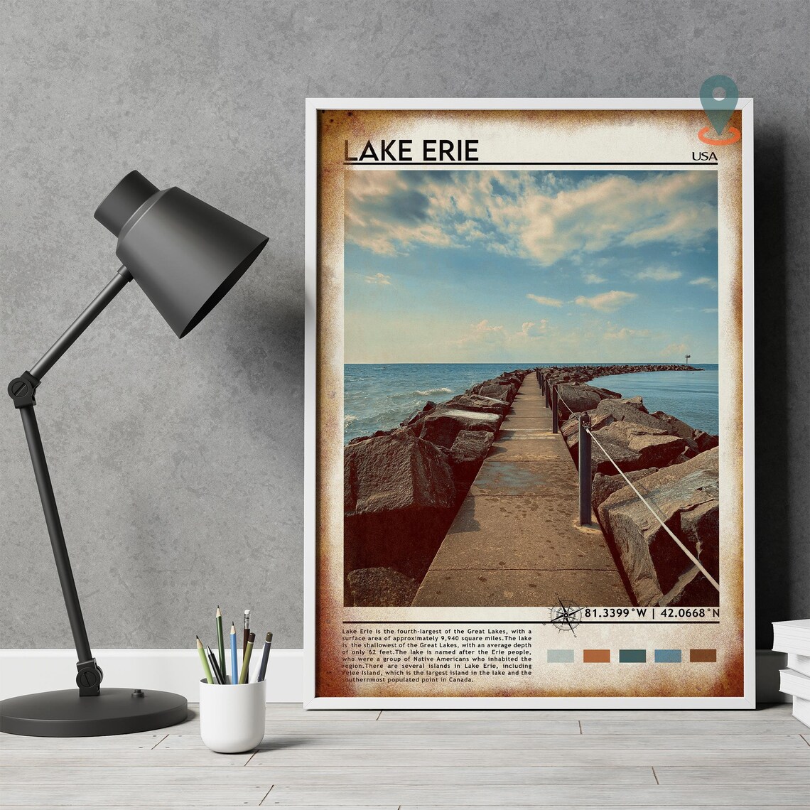 Lake Erie USA Great Lakes Rocky Pier Breakwater Sunset Poster - Image 4