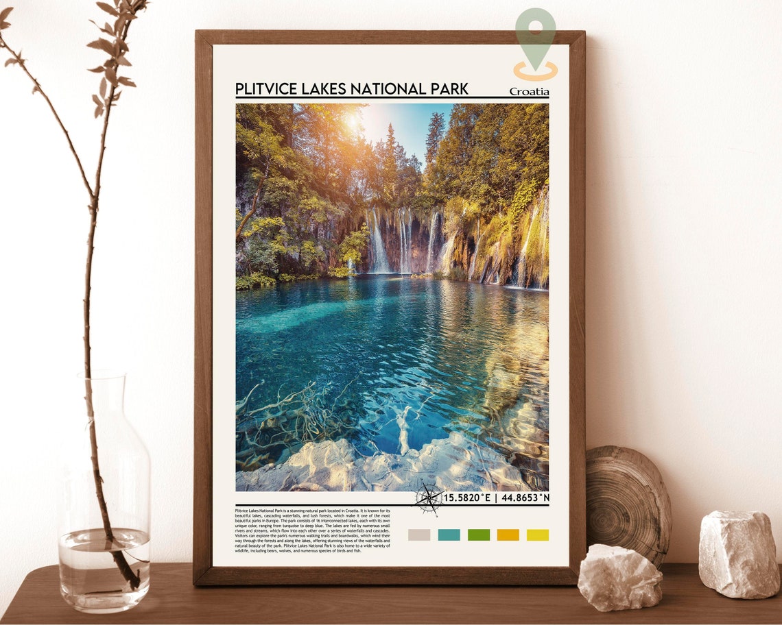 Plitvice Lakes Croatia Turquoise Waterfalls Forest Travel Poster