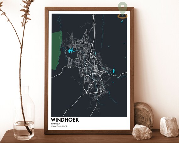 Windhoek Namibia Modern Night Dark City Street Map Art Poster