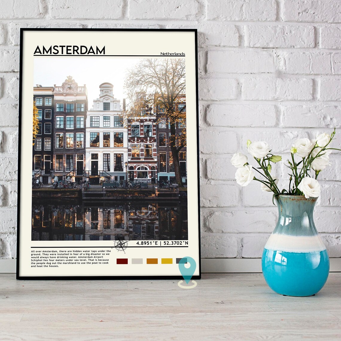 Amsterdam Netherlands Canal Houses Gabled Facade Travel Poster - Image 3