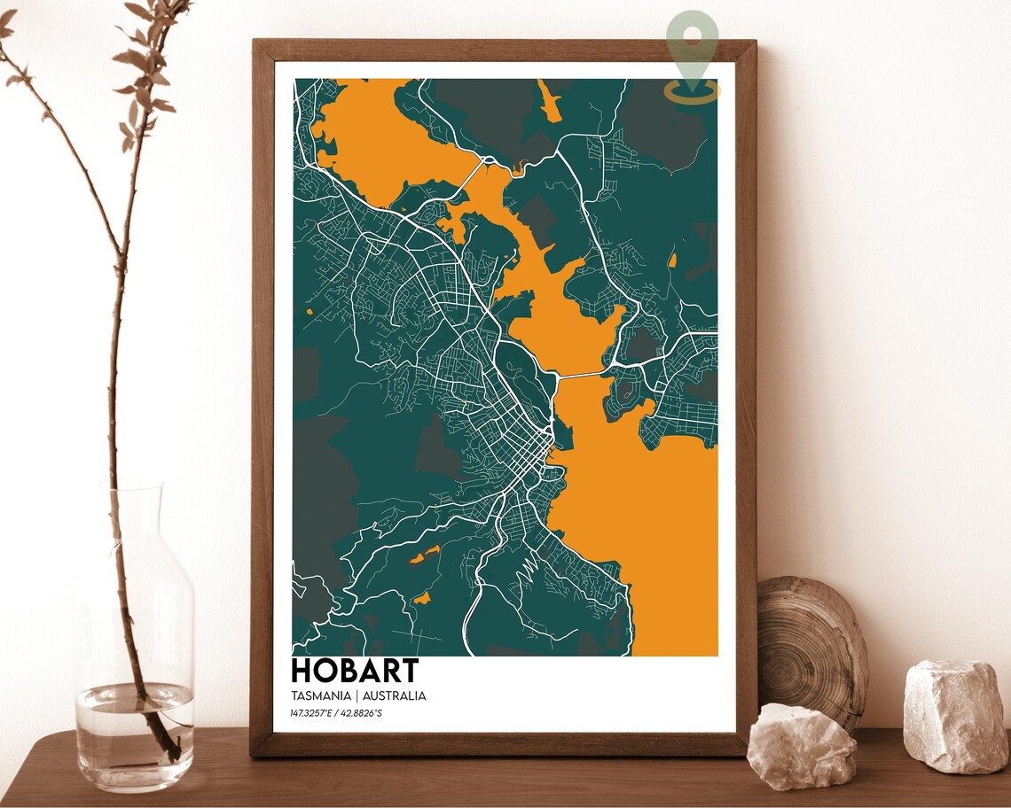 Hobart Tasmania Australia Modern City Map Cream Teal Art Poster - Image 5
