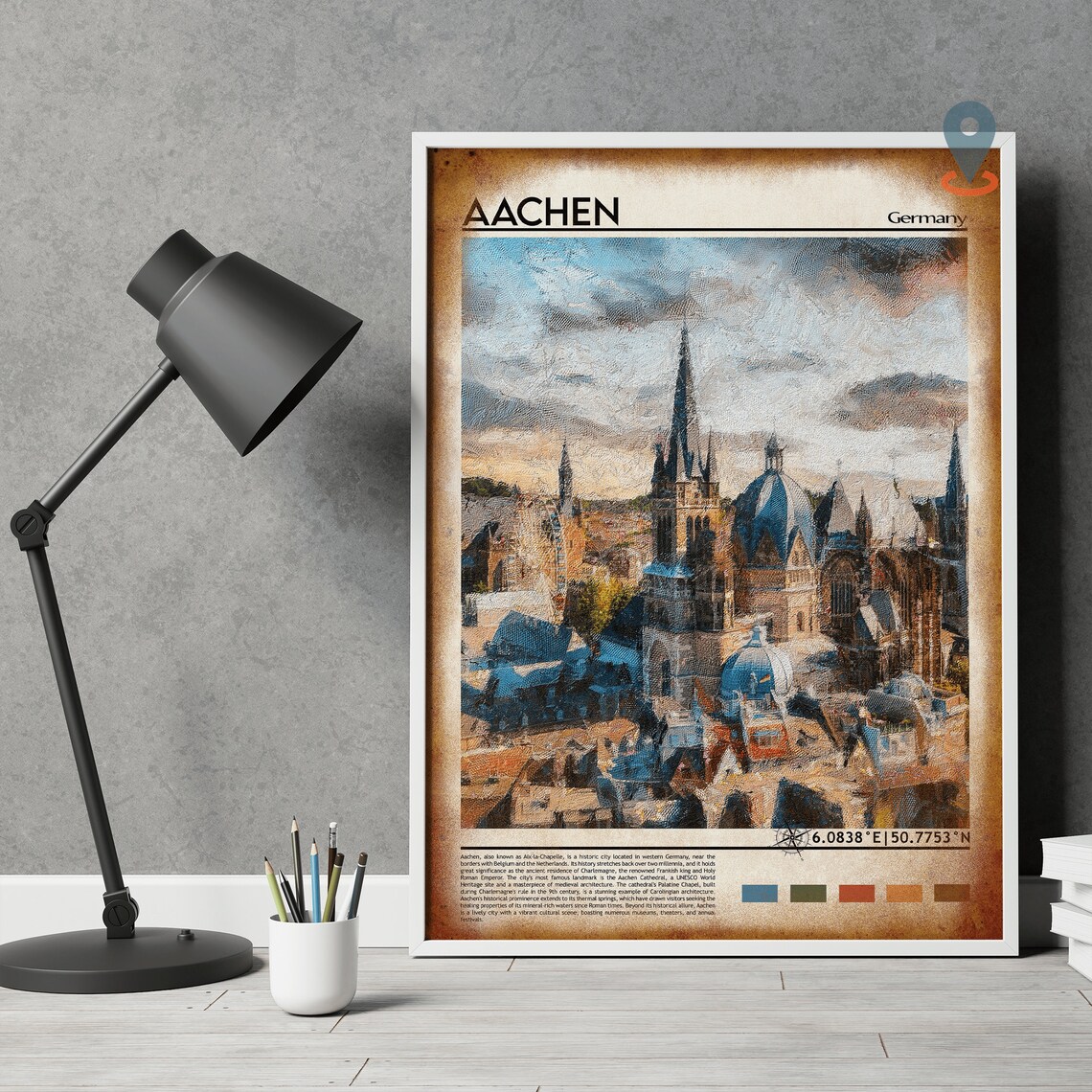 Aachen Germany Cathedral Domes Watercolor Travel Poster Europe - Image 4