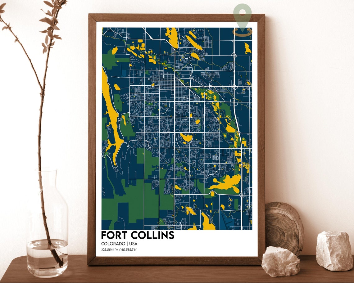 Fort Collins Colorado USA Contemporary Dark City Map Street Art Poster - Image 2