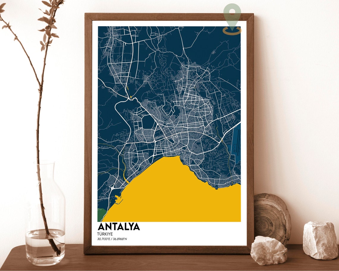 Antalya Turkiye Sepia Vintage Style Coastal City Street Map Poster - Image 2