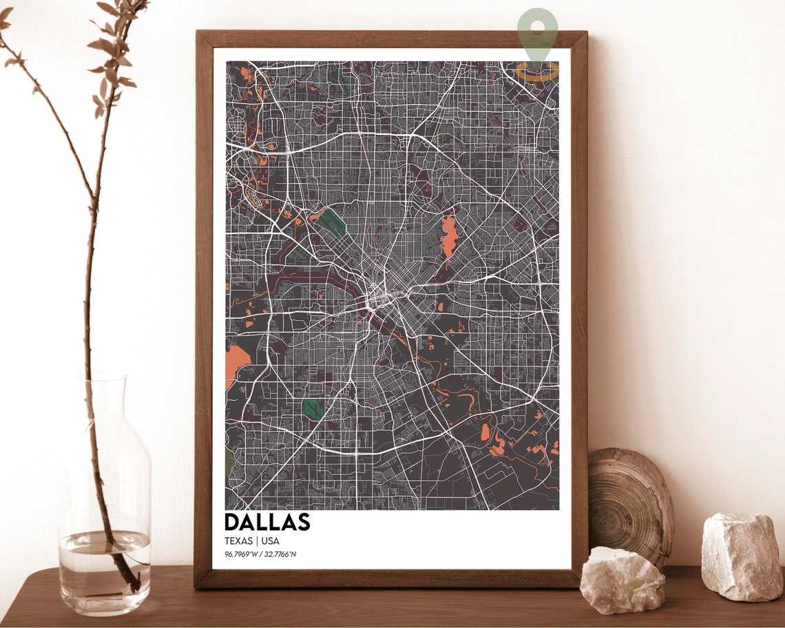 Dallas Texas Cream Maroon Modern City Map Street Grid Art Poster - Image 5