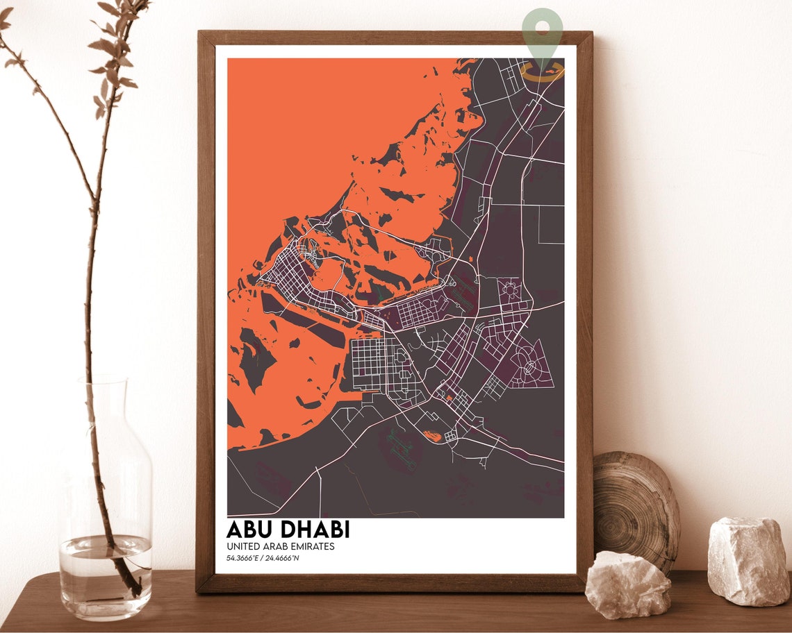 Abu Dhabi UAE City Street Map Navy and Yellow Modern Art Poster - Image 4