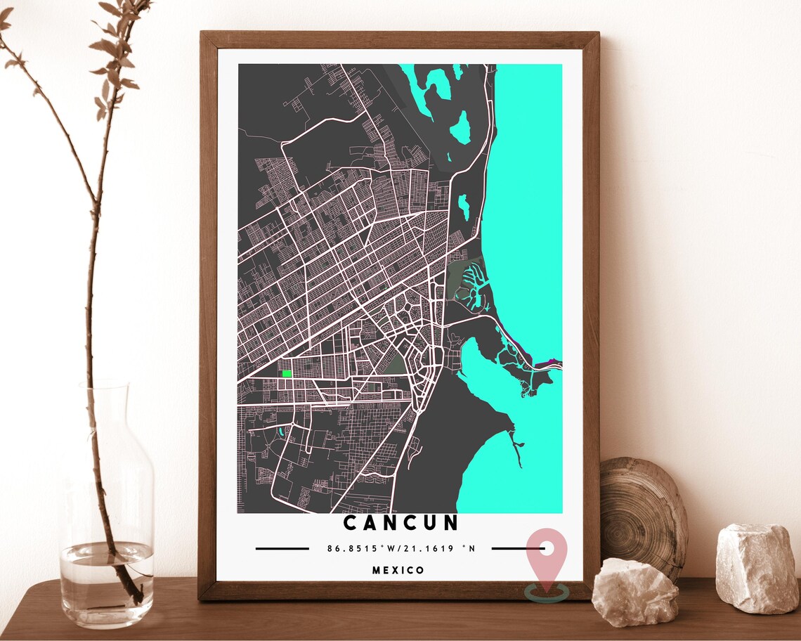 Cancun Mexico City Street Map Beach Blue Poster Wall Decor Art - Image 4