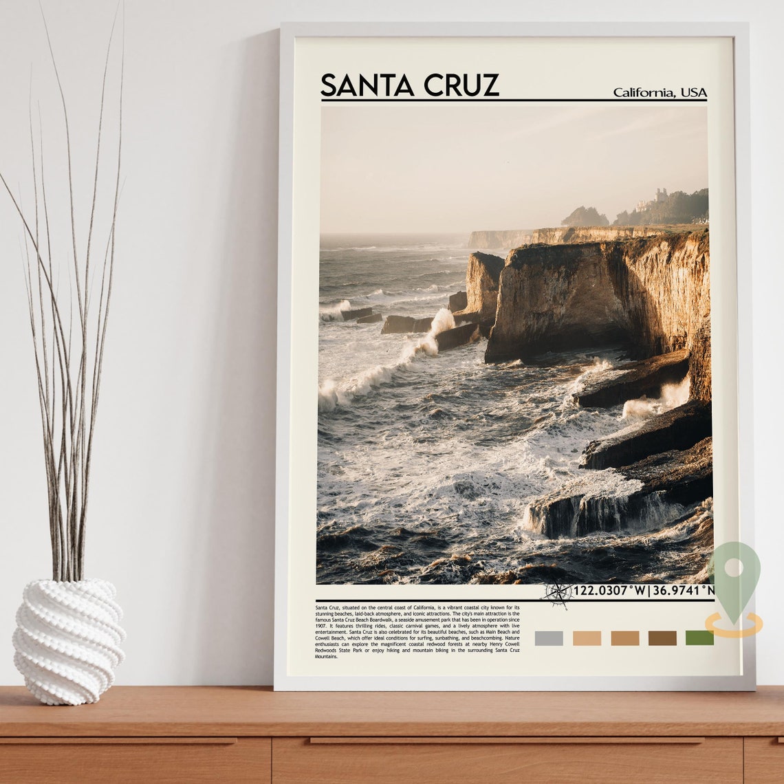 Santa Cruz Print Santa Cruz Poster Santa Cruz Wall Art Santa Cruz Travel Santa Cruz Art Print Santa Cruz Artwork Santa Cruz California - Image 3