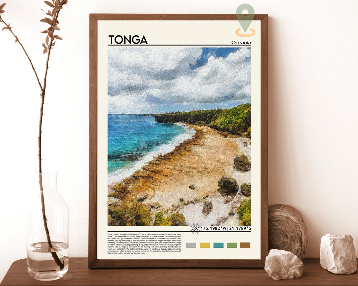 Tonga Oceania Tropical Coastline Turquoise Waters Travel Print