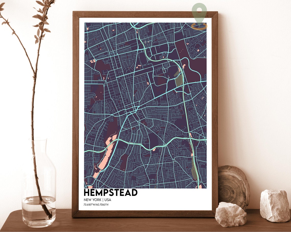 Hempstead New York Modern Street Map Navy Yellow Minimalist Poster - Image 4