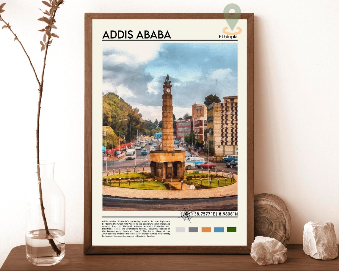 Addis Ababa Ethiopia Historic Monument Tower Street Scene Poster