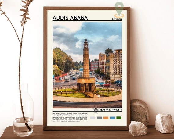 Addis Ababa Ethiopia Historic Monument Tower Street Scene Poster
