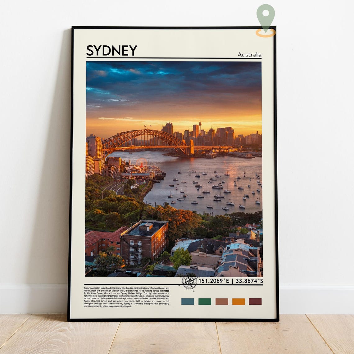 Sydney Australia Harbour Bridge Sunset City Skyline View Poster - Image 5