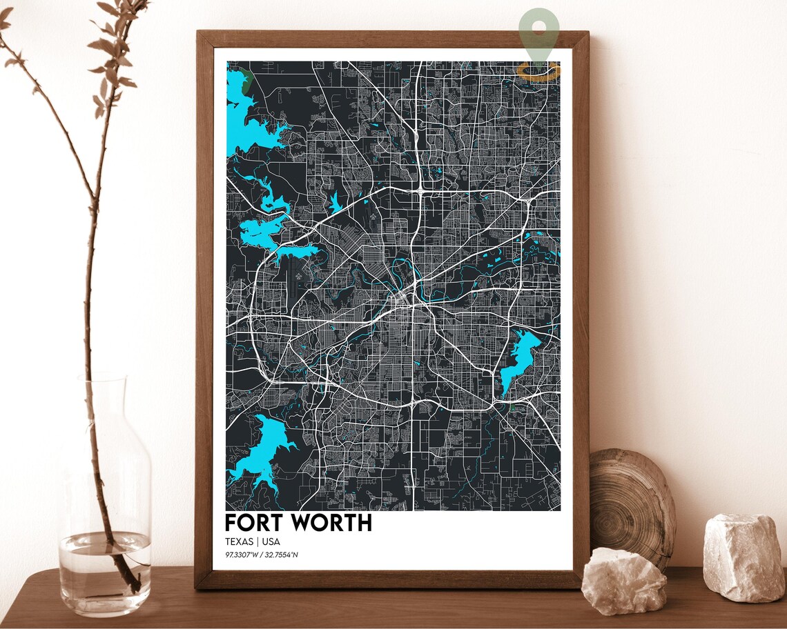 Fort Worth Texas USA City Map Dusty Rose Modern Street Art Poster - Image 6