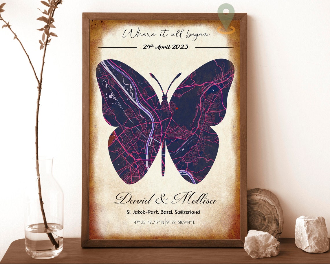 Personalized Butterfly Map Art Where It All Began Gift Poster - Image 4