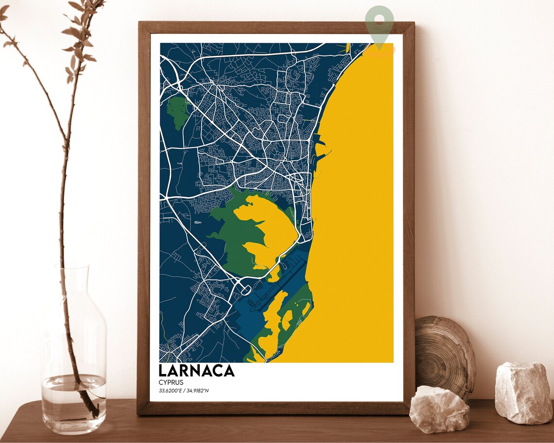 Larnaca Cyprus Dark Night Sea Coast Modern Street Map Art Poster - Image 2