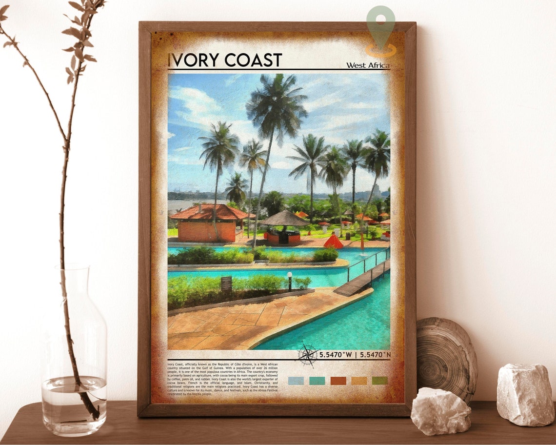 Ivory Coast West Africa Palm Resort Pool Painted Travel Poster - Image 6