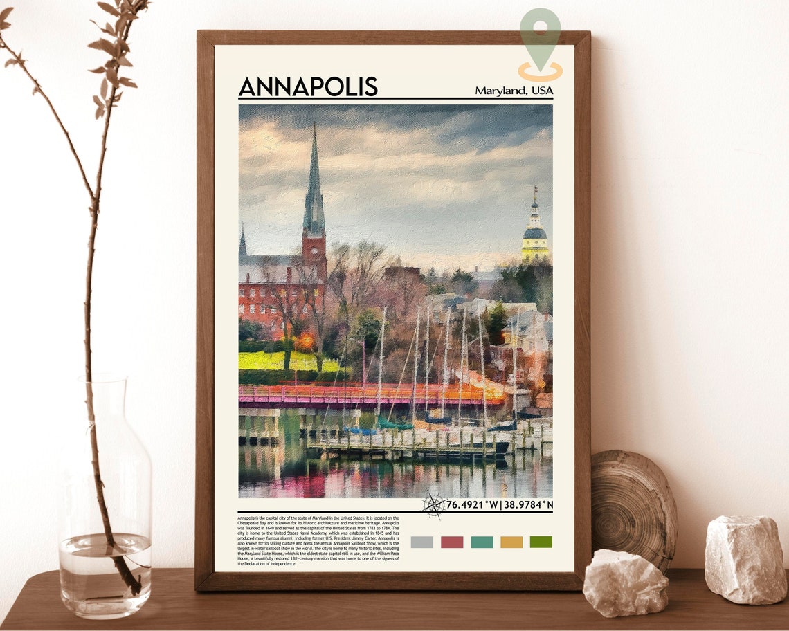 Annapolis Maryland Historic Harbor Sailboats Vintage Travel Poster