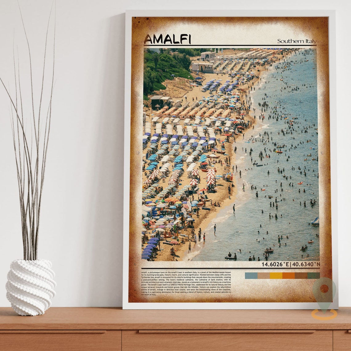Amalfi Italy Summer Beach Aerial Rows of Umbrellas Travel Poster - Image 3