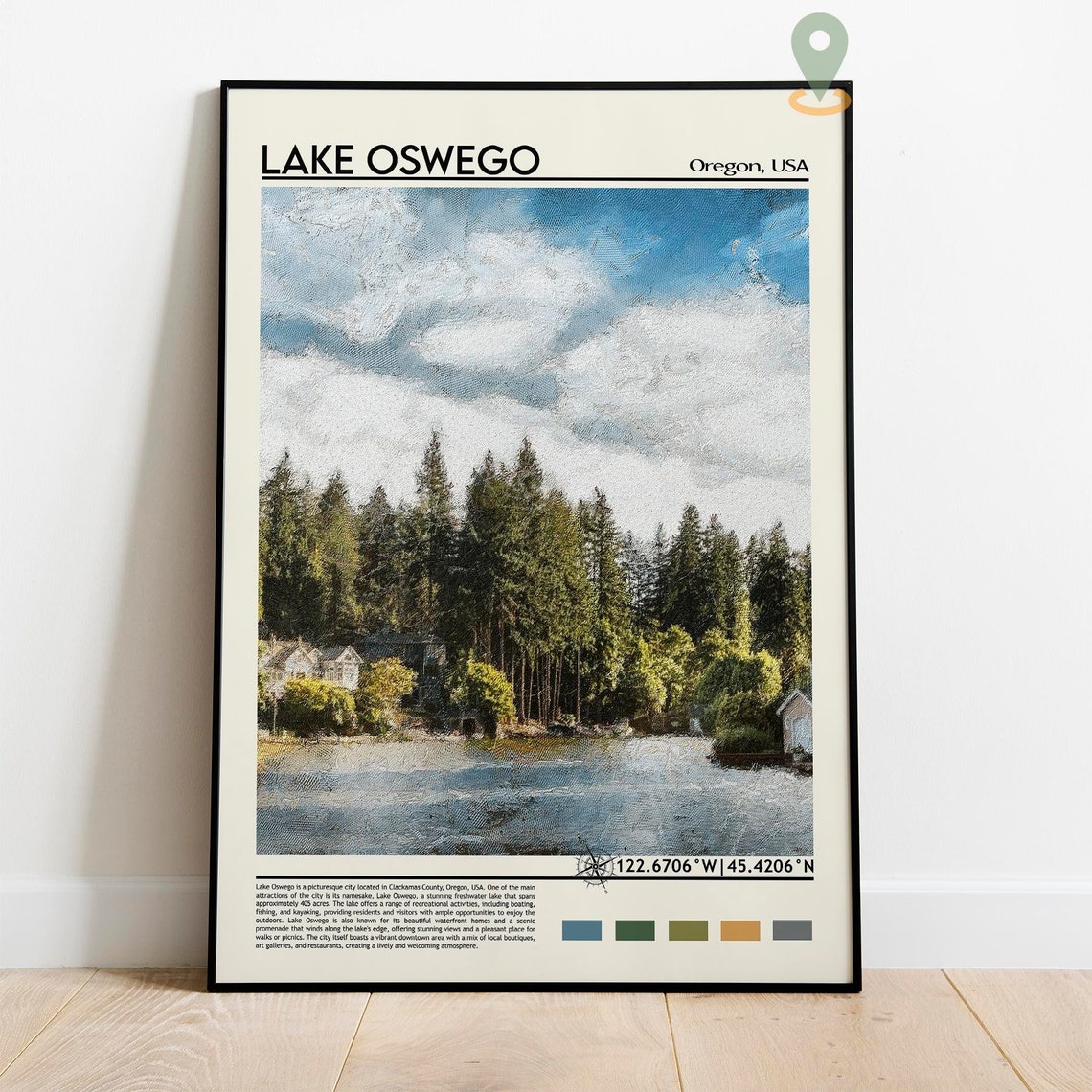 Lake Oswego Print Lake Oswego Poster Lake Oswego Wall Art Lake Oswego Travel Print Lake Oswego Art Print Lake Oswego Art Oregon Print - Image 3