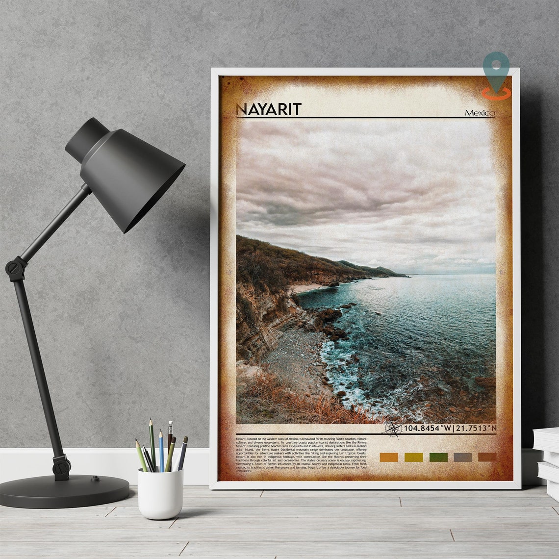 Nayarit Mexico Pacific Coast Rocky Cliffs Ocean View Travel Poster - Image 4