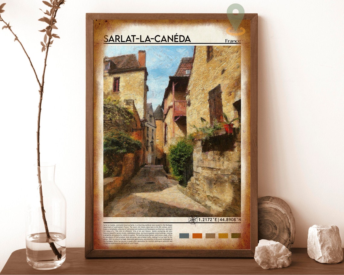 Sarlat la Caneda France Medieval Stone Village Street Travel Poster - Image 6