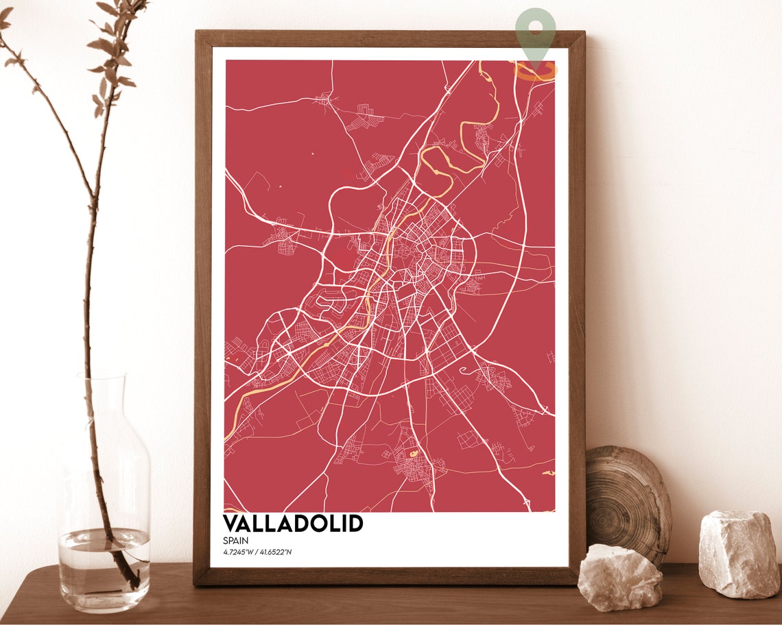 Valladolid Spain Charcoal Grey Orange Modern City Map Poster - Image 4