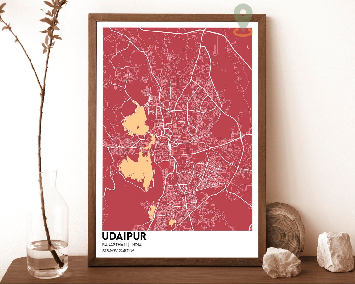 Udaipur India Navy Blue Lakes Modern City Street Map Design Poster - Image 3