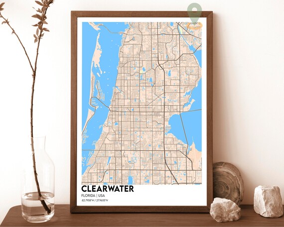 Clearwater Florida Street Map Beach City Grid Coastal Blue Art Print