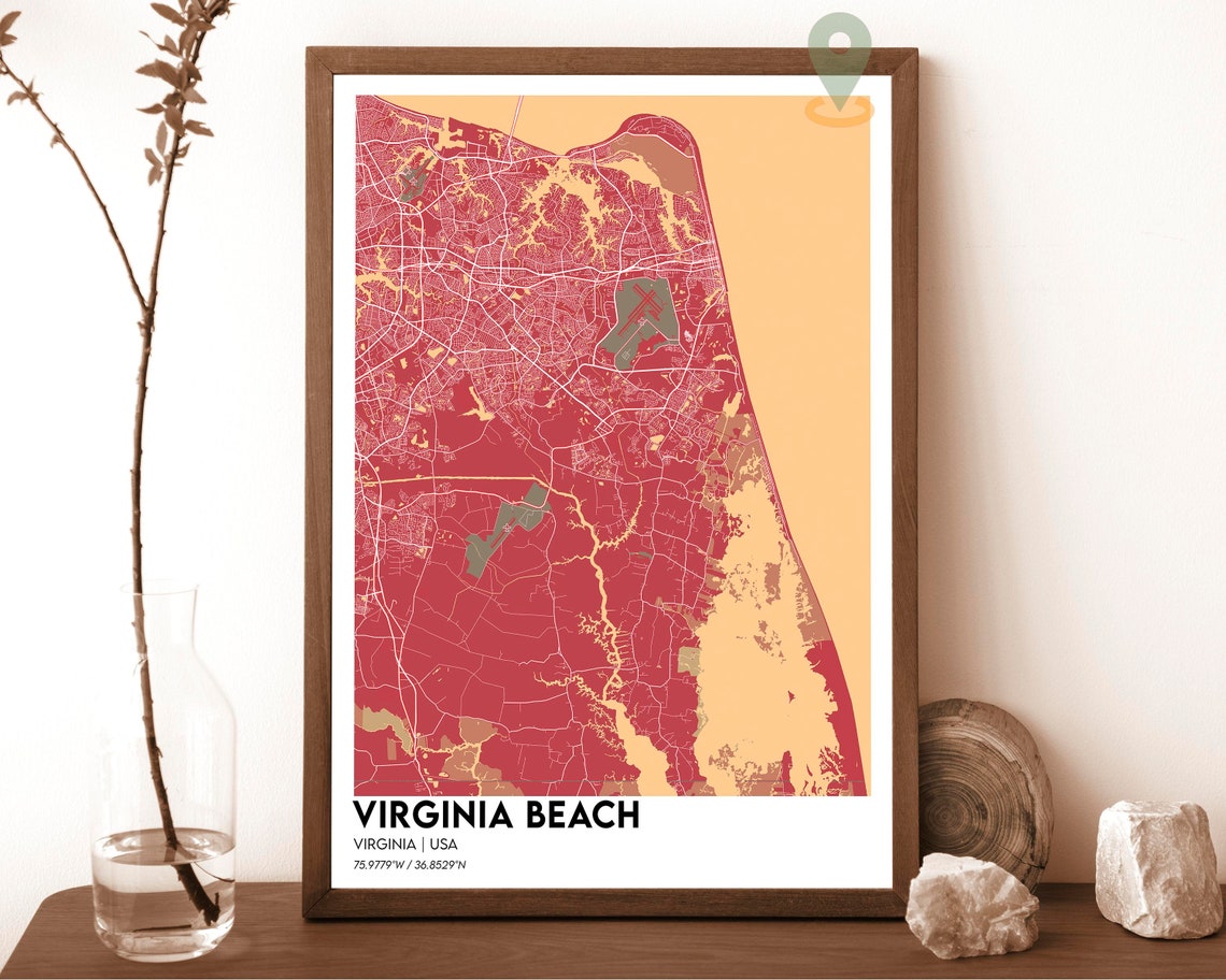 Virginia Beach Virginia Map Poster Navy Gold Coastal Modern Art - Image 3