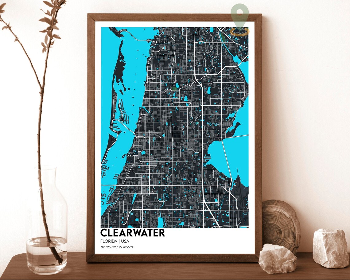 Clearwater Florida Street Map Beach City Grid Coastal Blue Art Print - Image 6