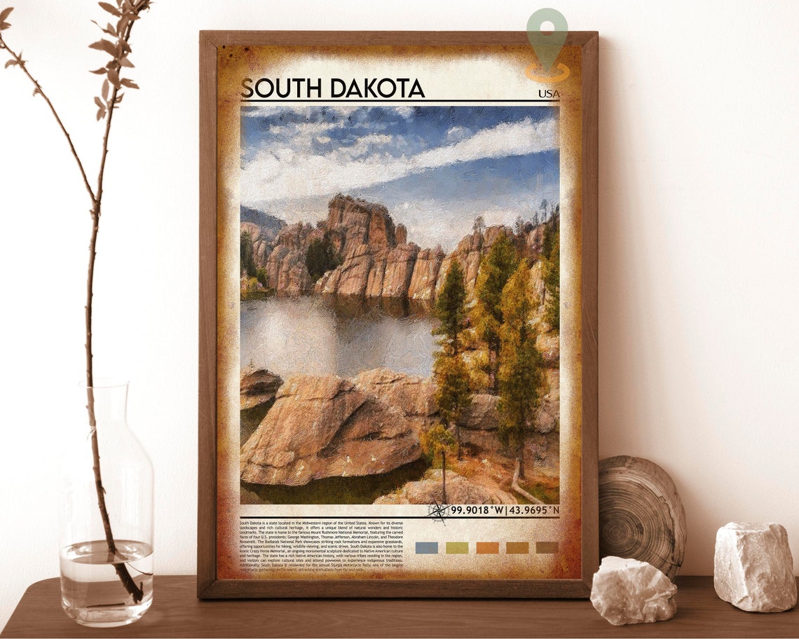 South Dakota Print South Dakota Poster South Dakota Wall Art South Dakota Travel Print South Dakota Art Print South Dakota Artwork - Image 6
