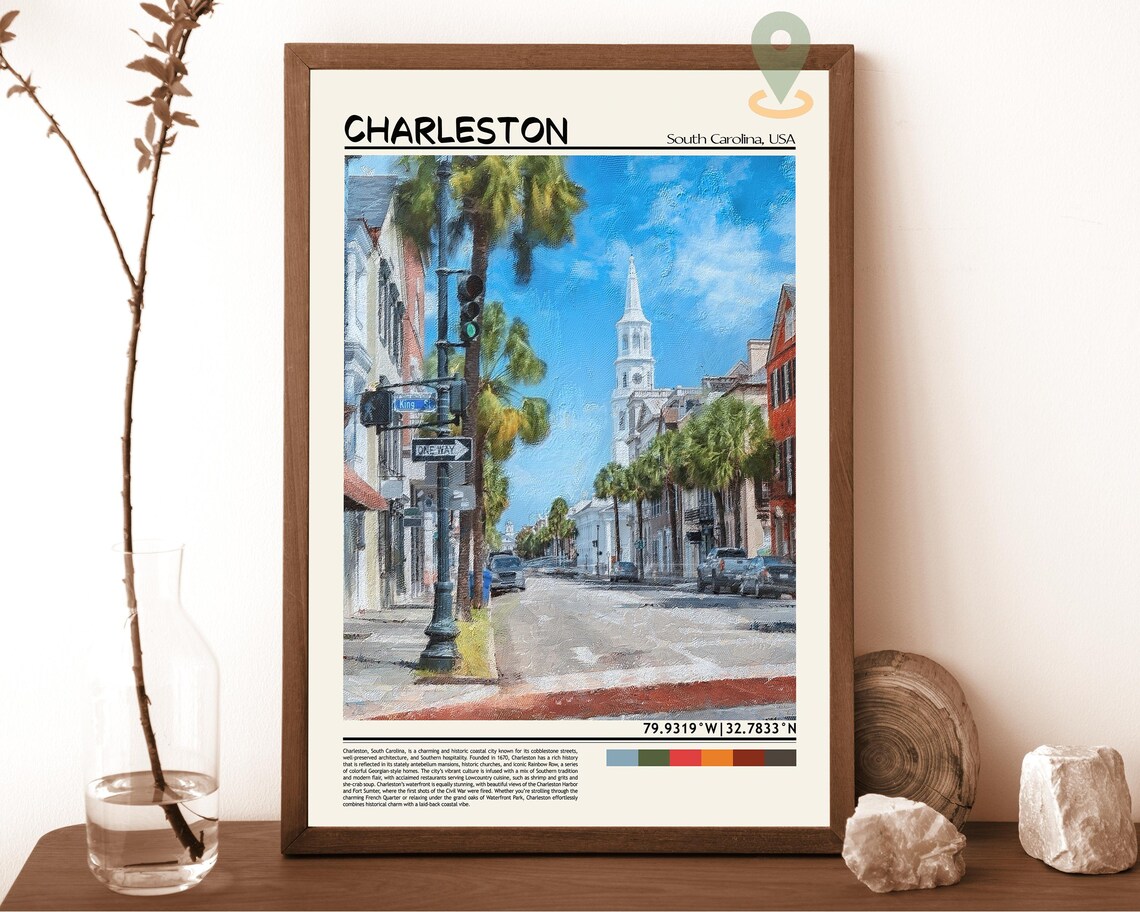 Charleston South Carolina Downtown Church Steeple Street Art Poster