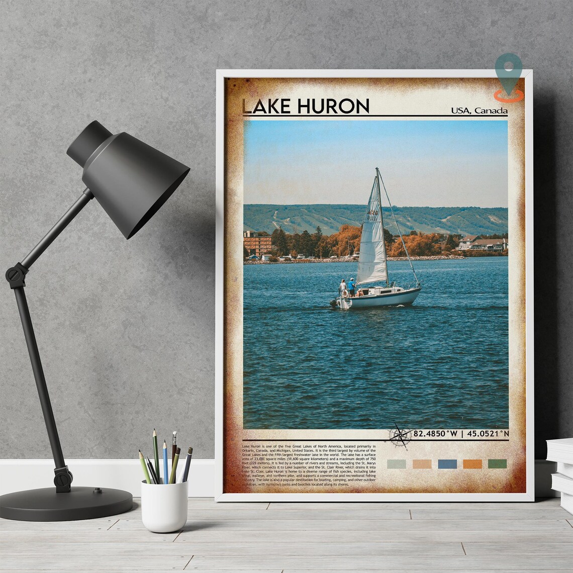 Lake Huron USA Canada Sailboat On Blue Water Lakeside Photo Poster - Image 4