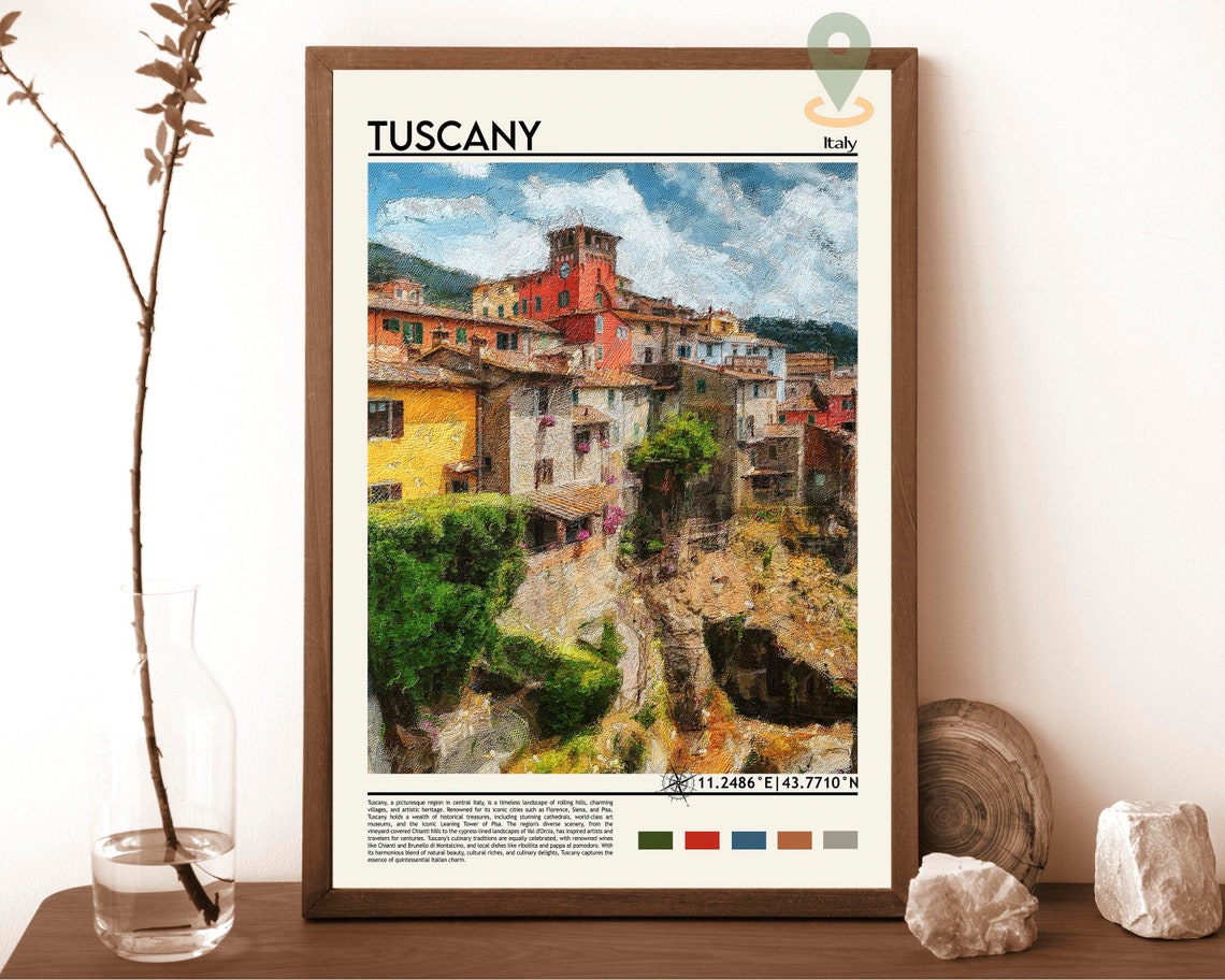 Tuscany Italy Hilltop Village Painterly Art Landscape Poster