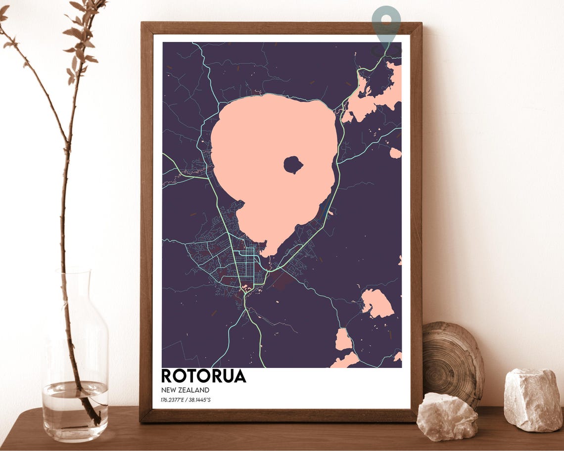 Rotorua New Zealand Dark Navy Modern Street Map Home Decor Poster - Image 4